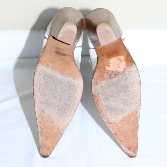Para Raio White Silver Leather Pointed Toe Brazilian Cowgirl Boots Women's 10M - Picture 9 of 16